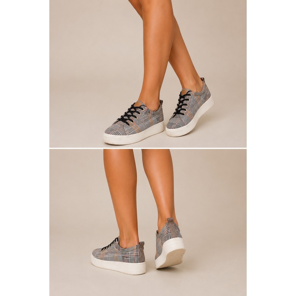 Keds Triple Up Plaid Platform Sneakers Women's 10 Gray Lace Up Shoes